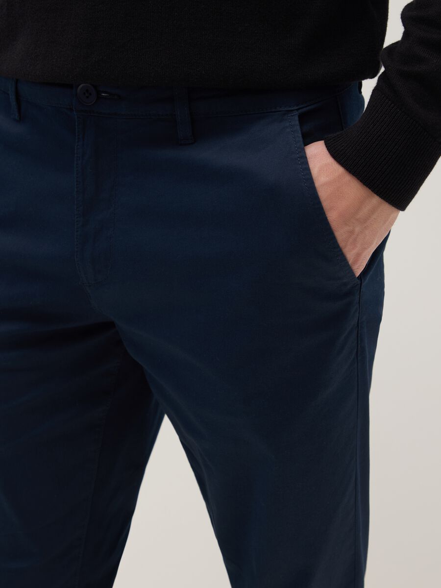 Blue Regular Fit Stretch Cotton Chino Trousers_3