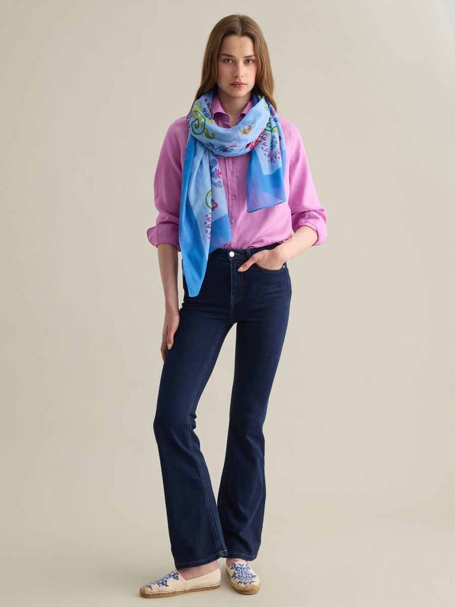 Light blue cotton scarf with pattern_1
