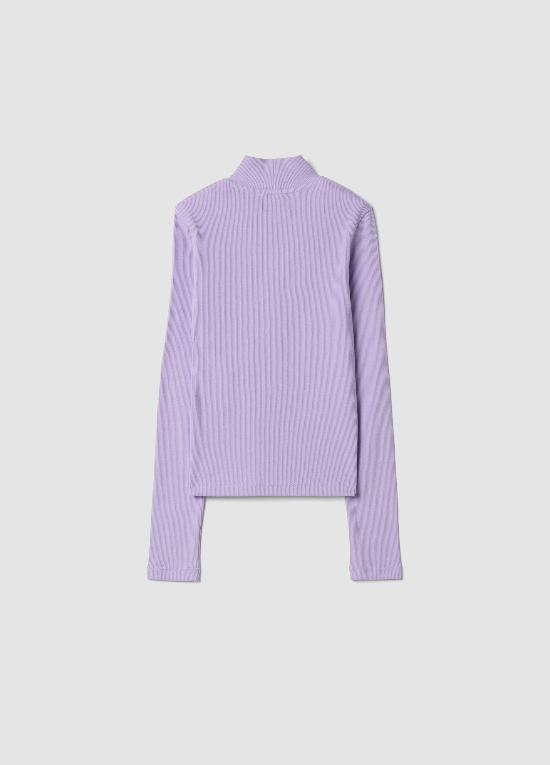 Purple slim-fit ribbed stretch organic cotton T-shirt
