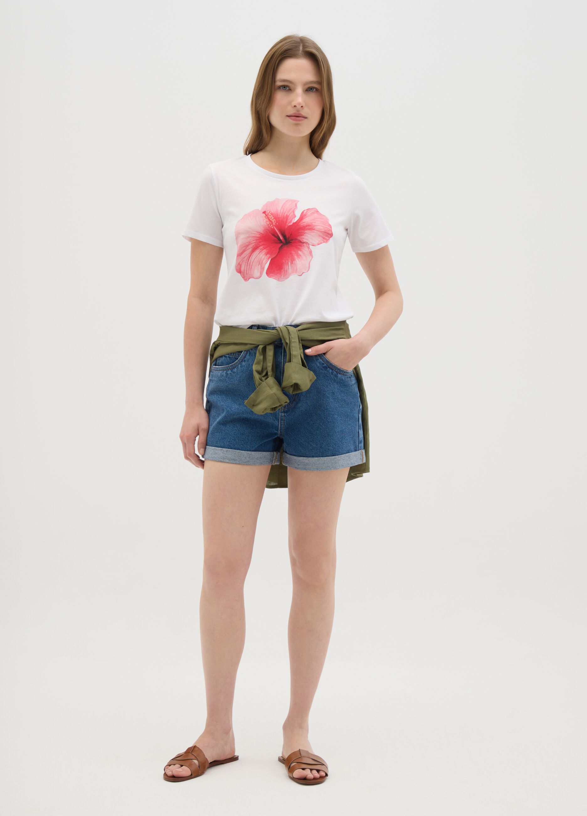Women's multicolour pure cotton T-shirt with regular fit