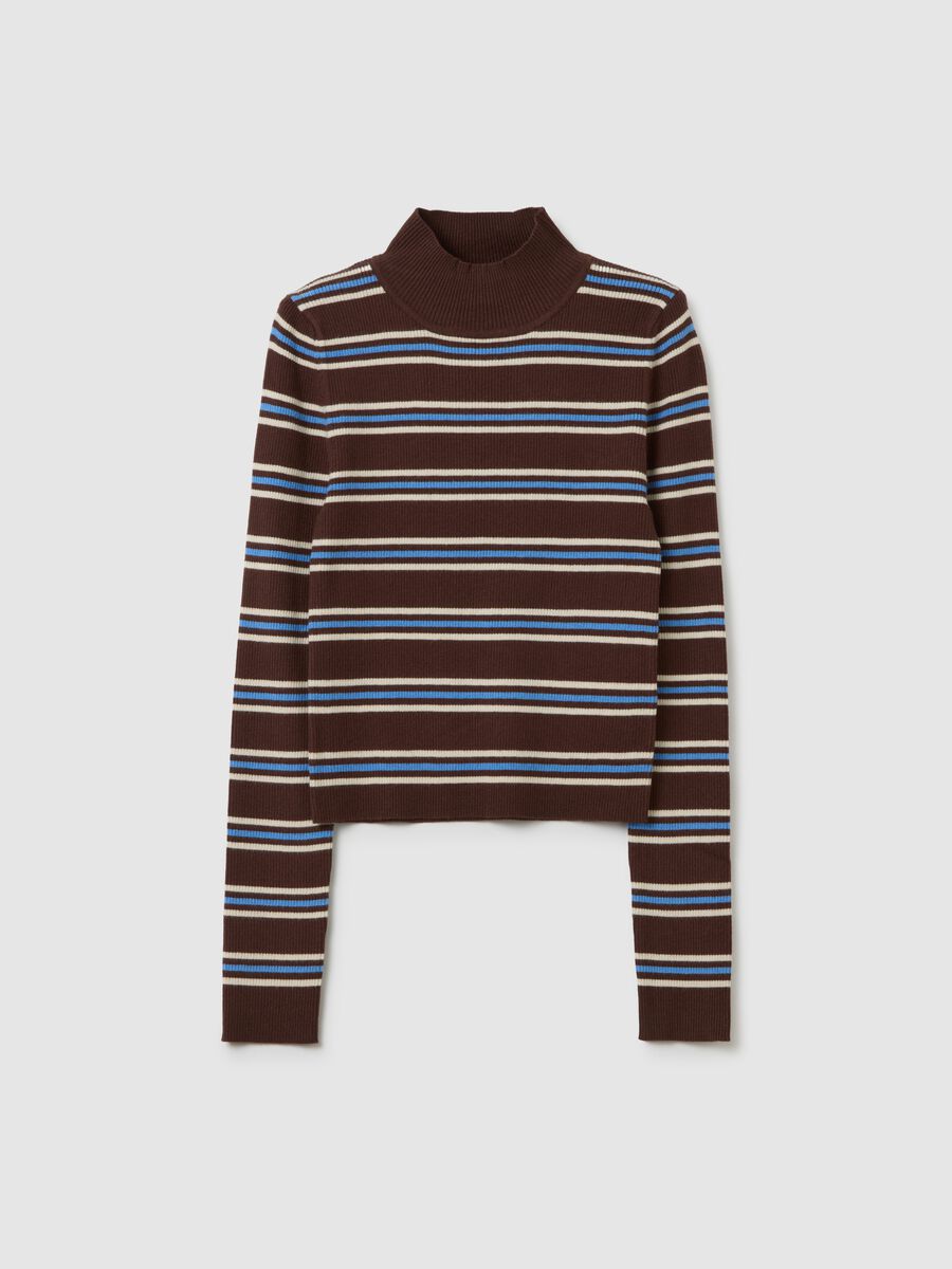 Maglione marrone a righe vestibilità fitted_4