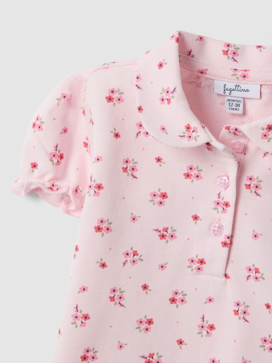 Girls' pure cotton pink polo with floral pattern, regular fit_1