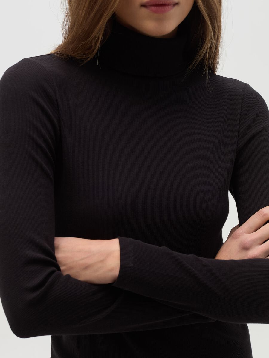 Stretch cotton and modal turtleneck jumper with ribbing_3