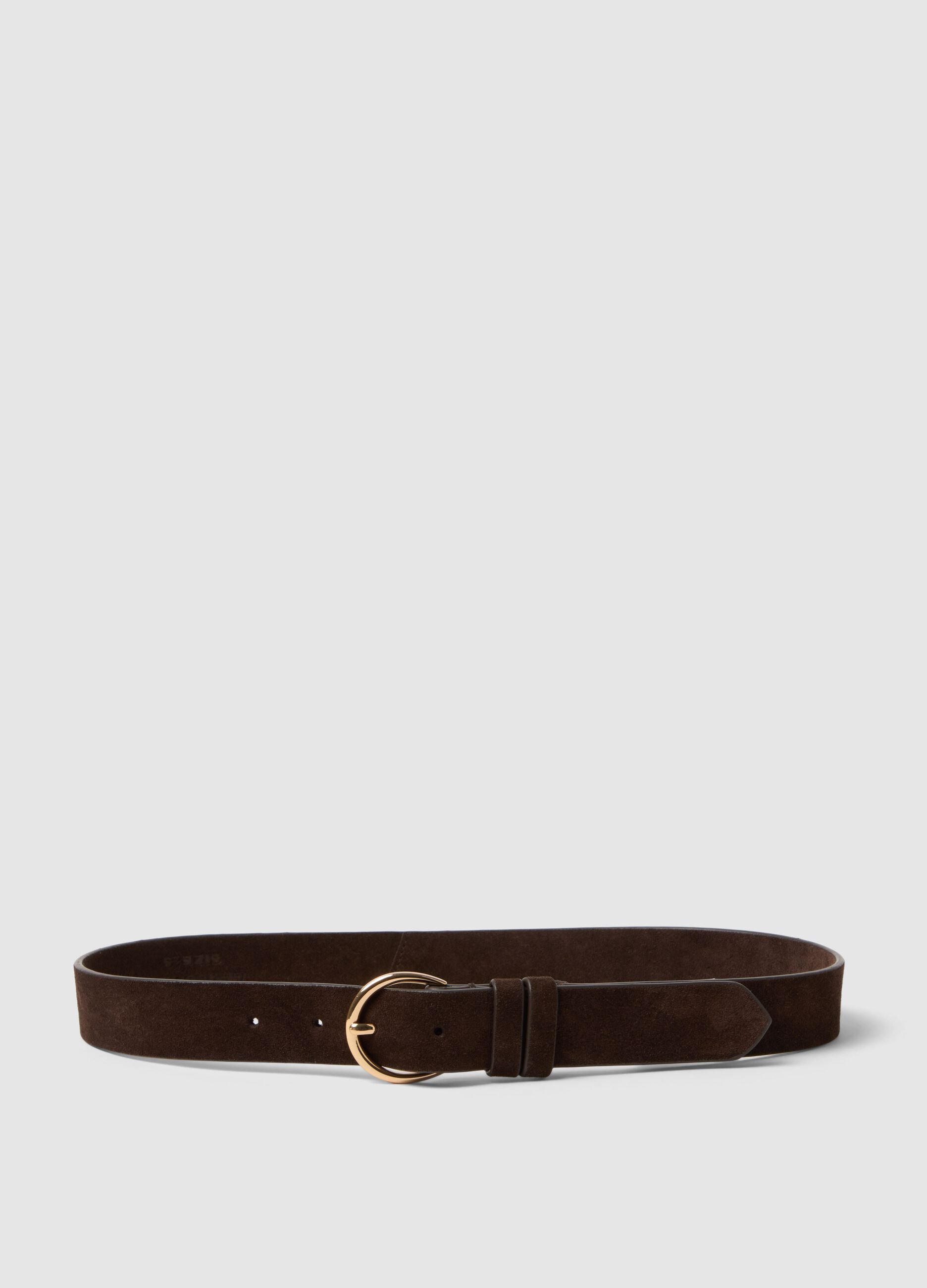 Brown Genuine Leather Belt with Gold Buckle