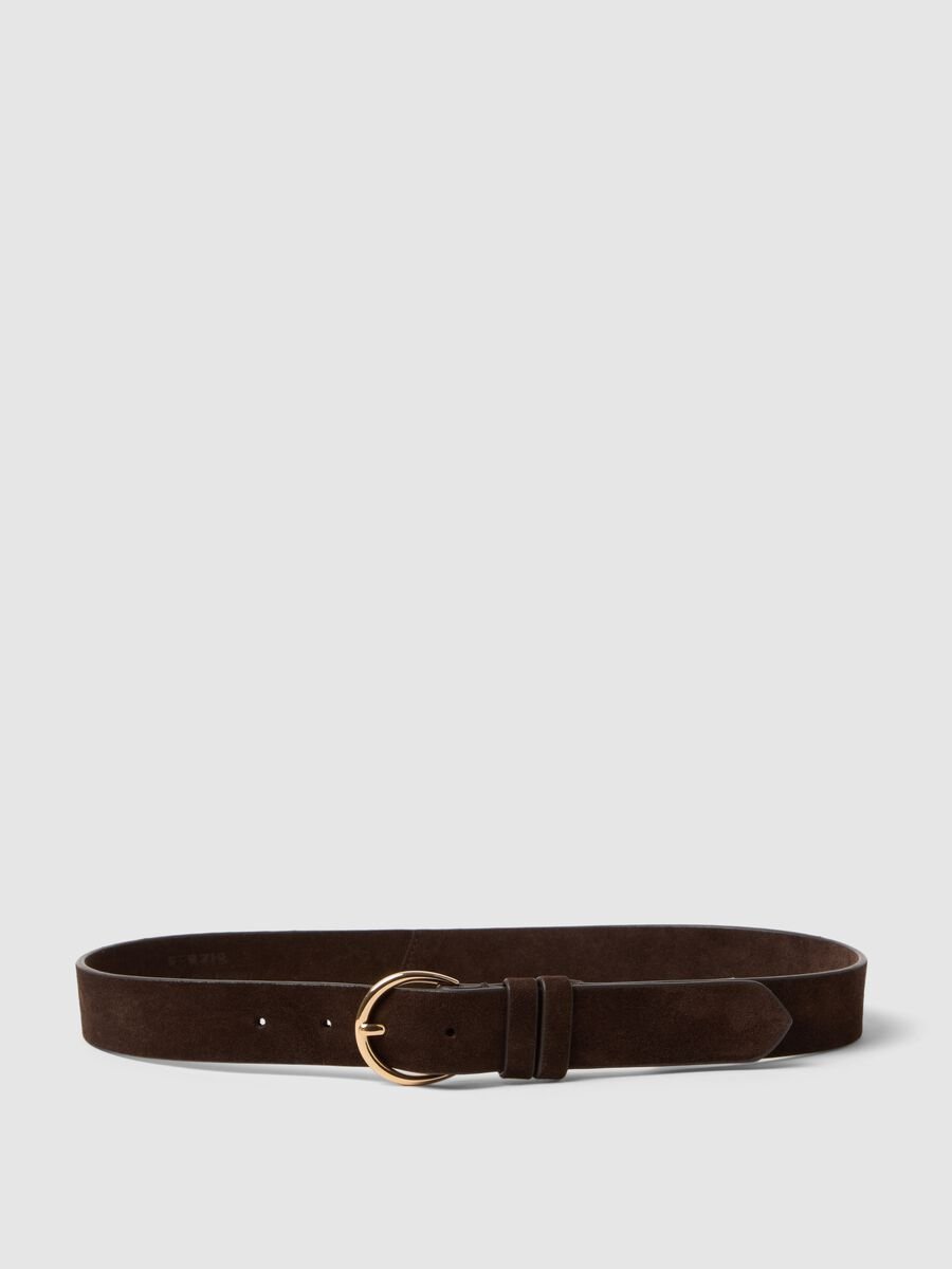 Brown Genuine Leather Belt with Gold Buckle_0