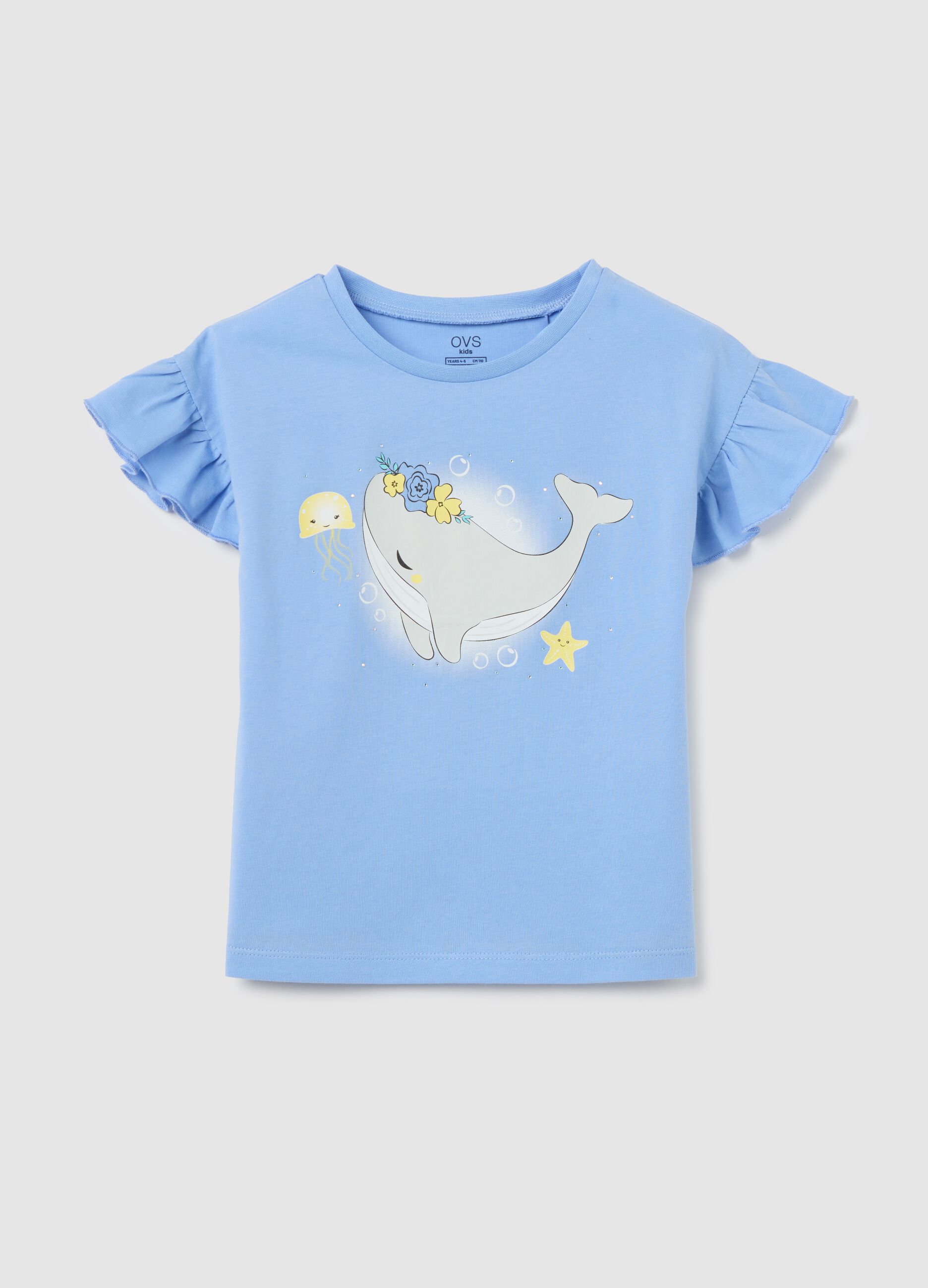 Light blue cotton T-shirt with print