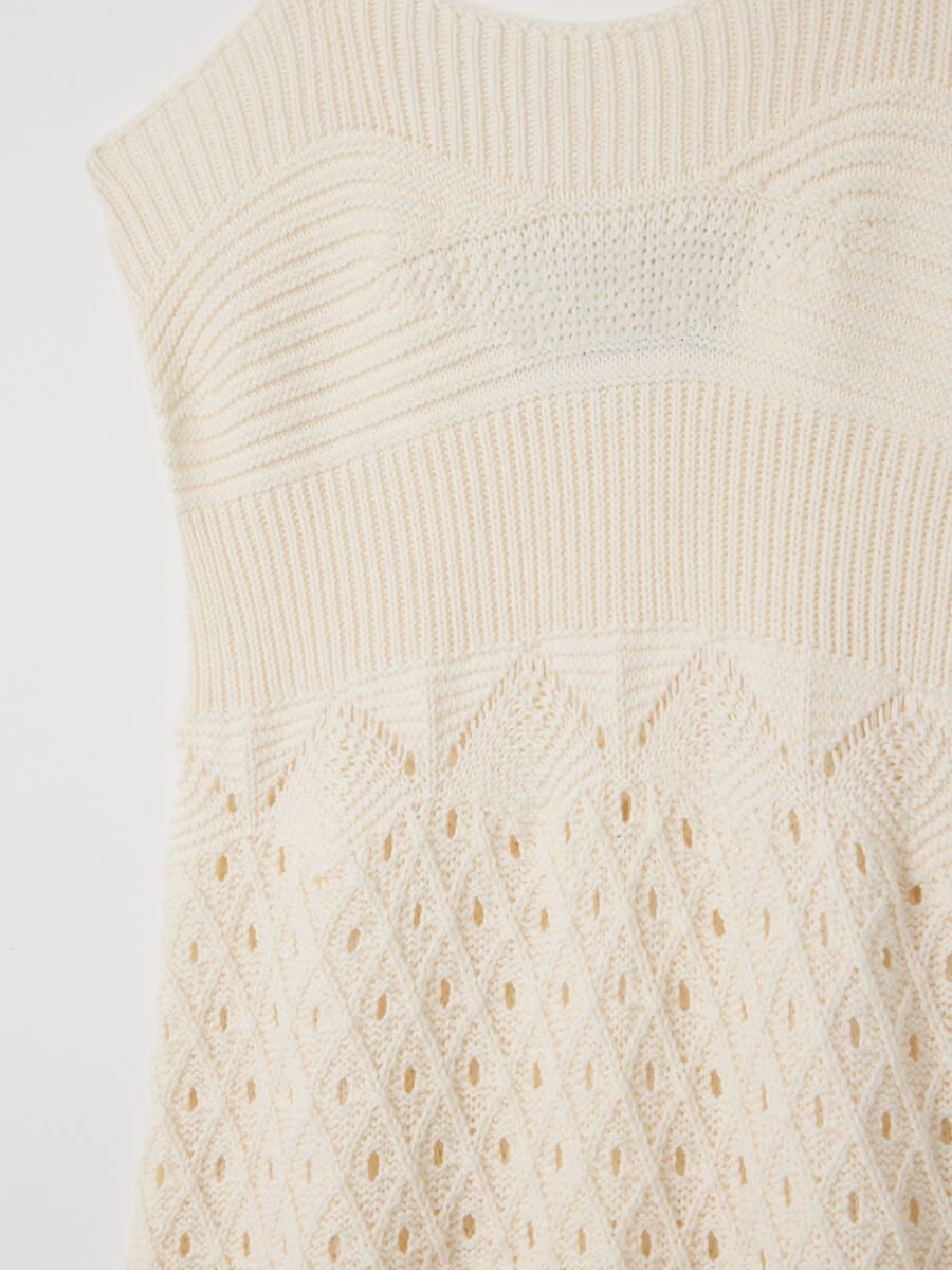 Abito lungo beige in maglia crochet_1