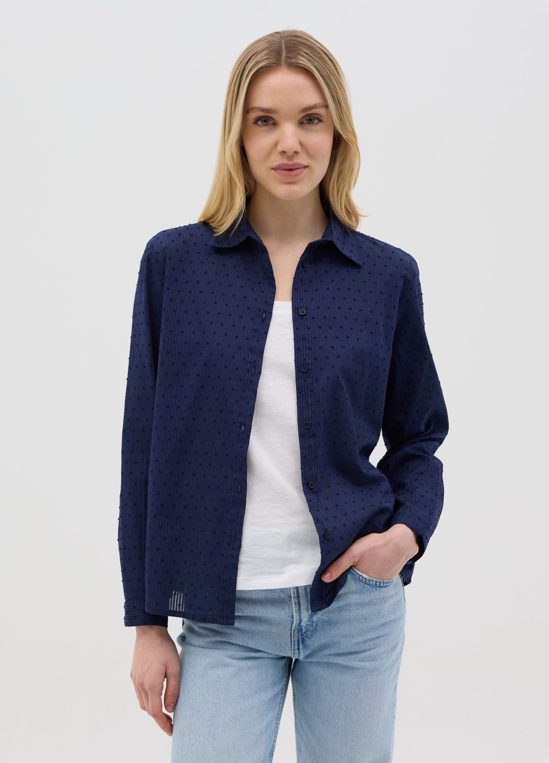 Camicia da donna in puro cotone blu regular fit