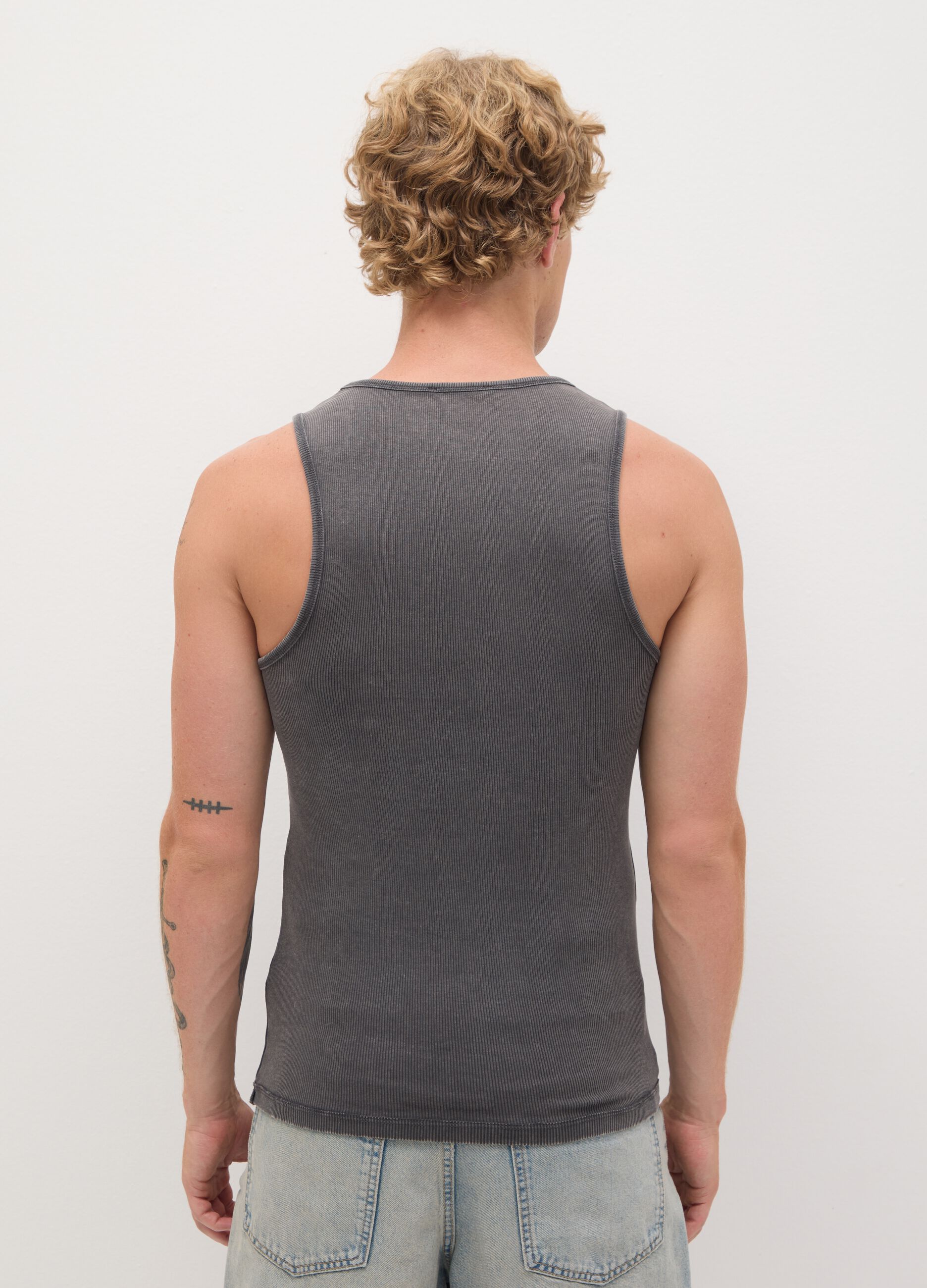 Men's grey fitted stretch cotton tank top