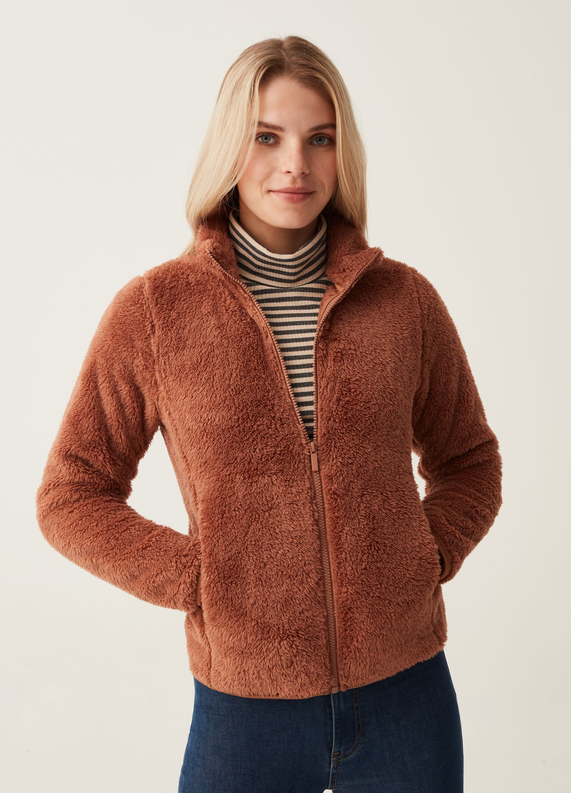 Felpe con Zip Donna Marrone OVS