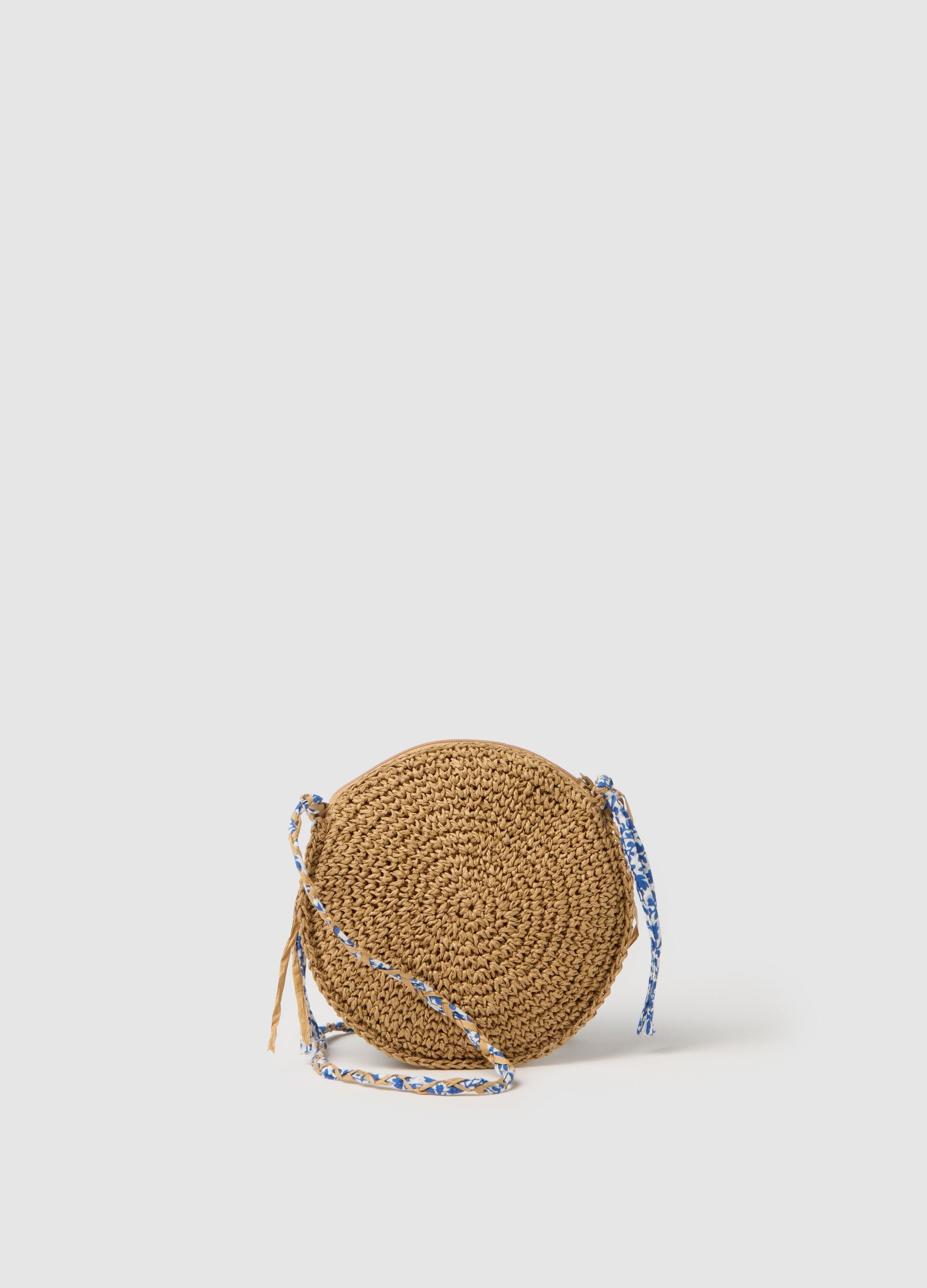 Borsa da bambina in paglia beige con conchiglie
