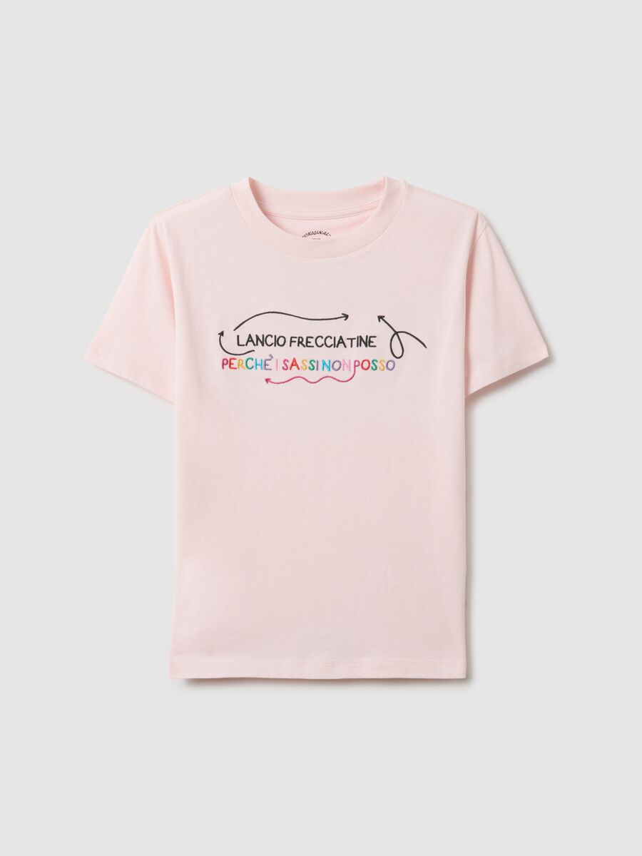 Pink pure cotton regular fit T-shirt with embroidered slogan_4
