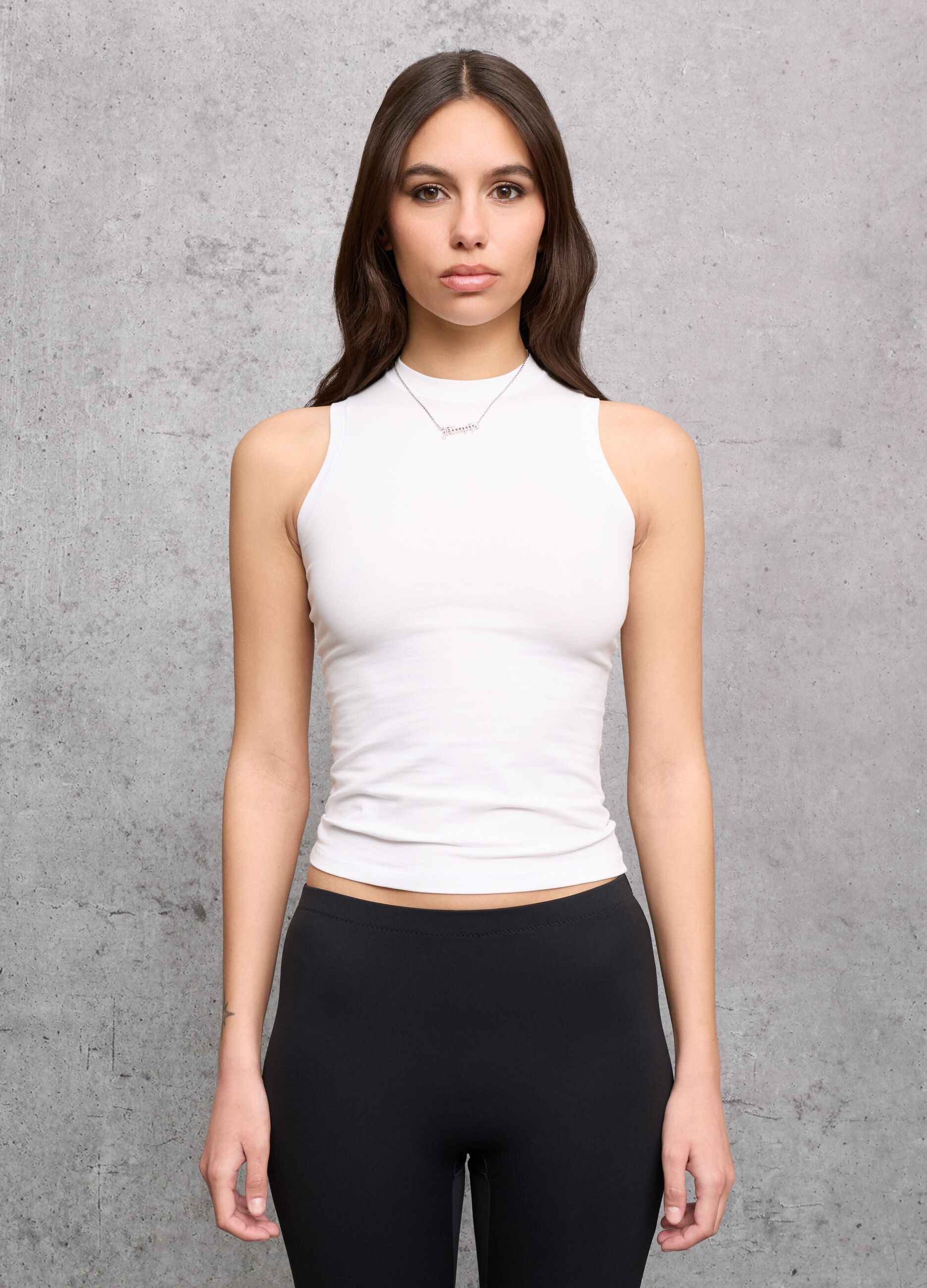 Mock Neck Tank Top White