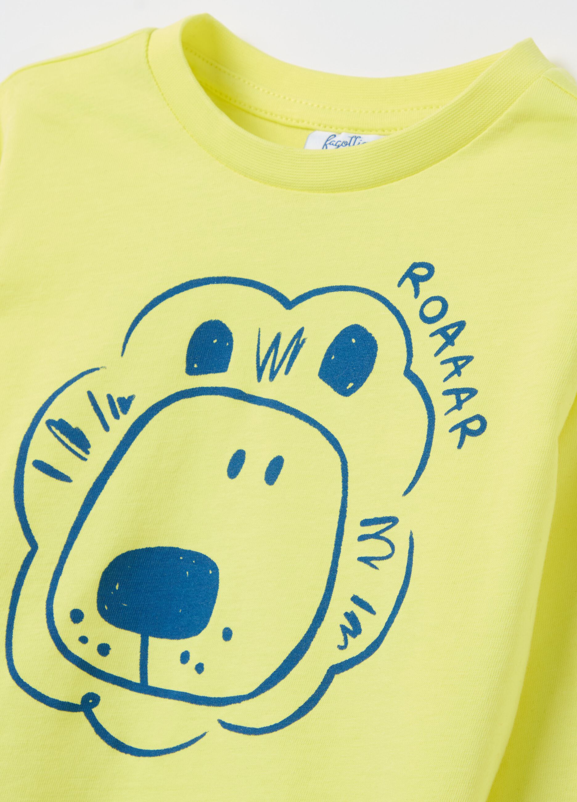 T-shirt maniche lunghe in cotone stampa leone 