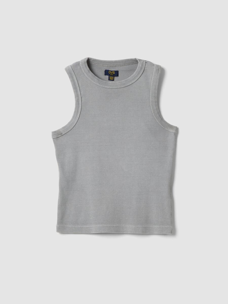 Tank top grigio in cotone elasticizzato fitted_3