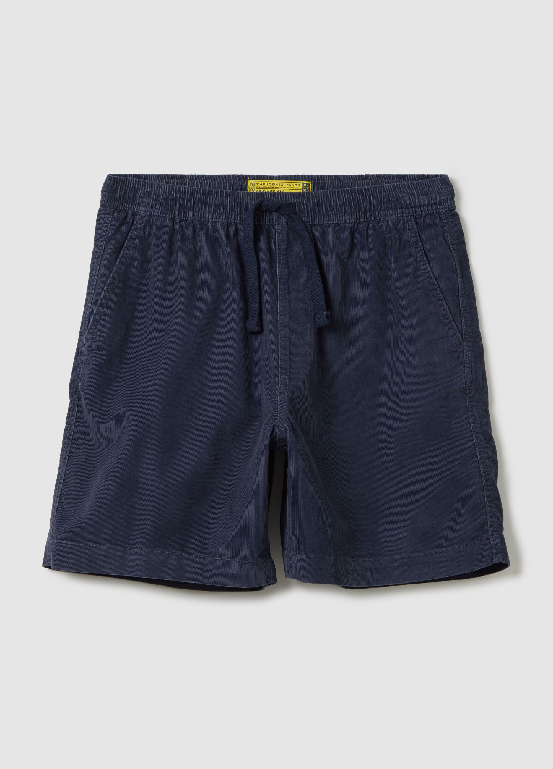 Men's blue regular fit pure cotton shorts with elastic drawstring