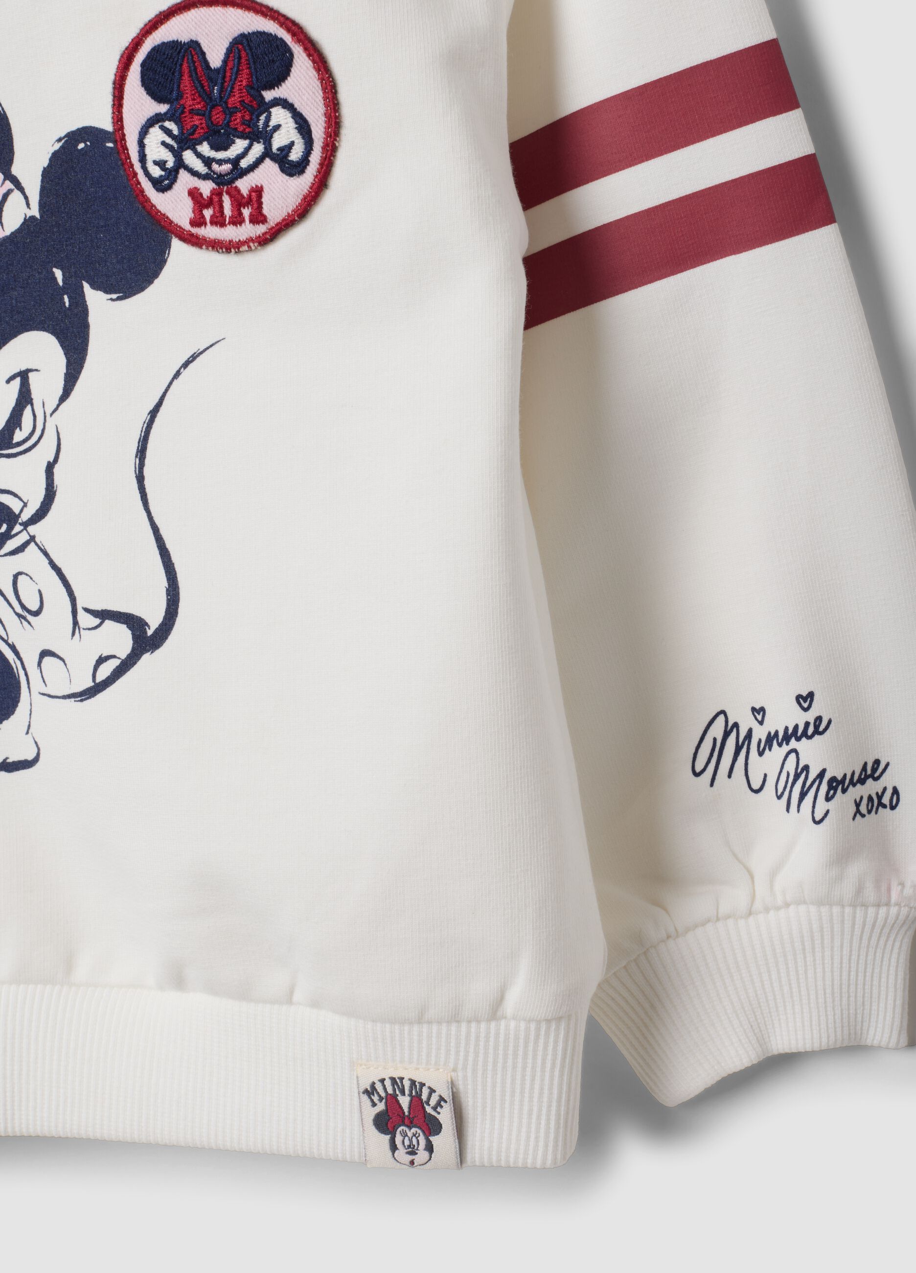 Felpa bianca in cotone organico elasticizzato con stampa Minnie
