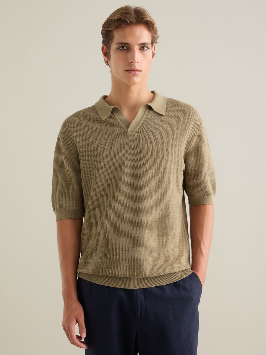 Men's beige pure cotton polo shirt, regular fit_0