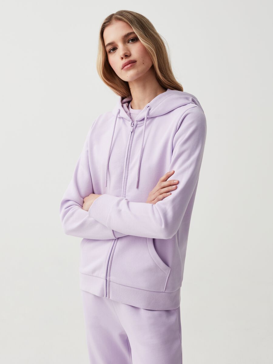 Essential full-zip sweatshirt in fleece with hood_0