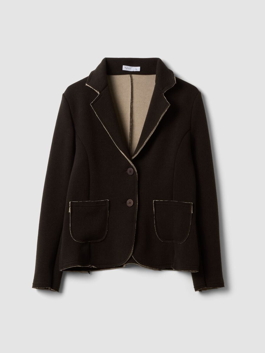 Giacca marrone scuro in misto viscosa elasticizzata regular fit_0