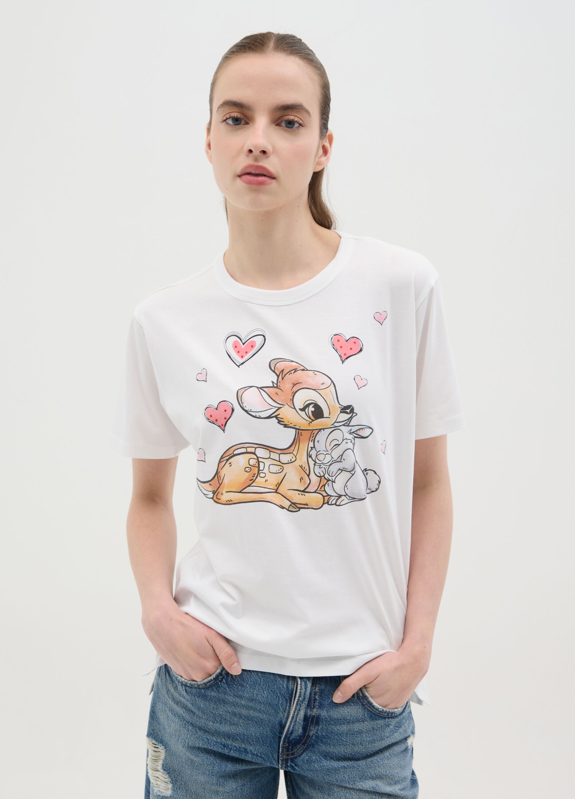 White T-shirt with Bambi and Thumper print