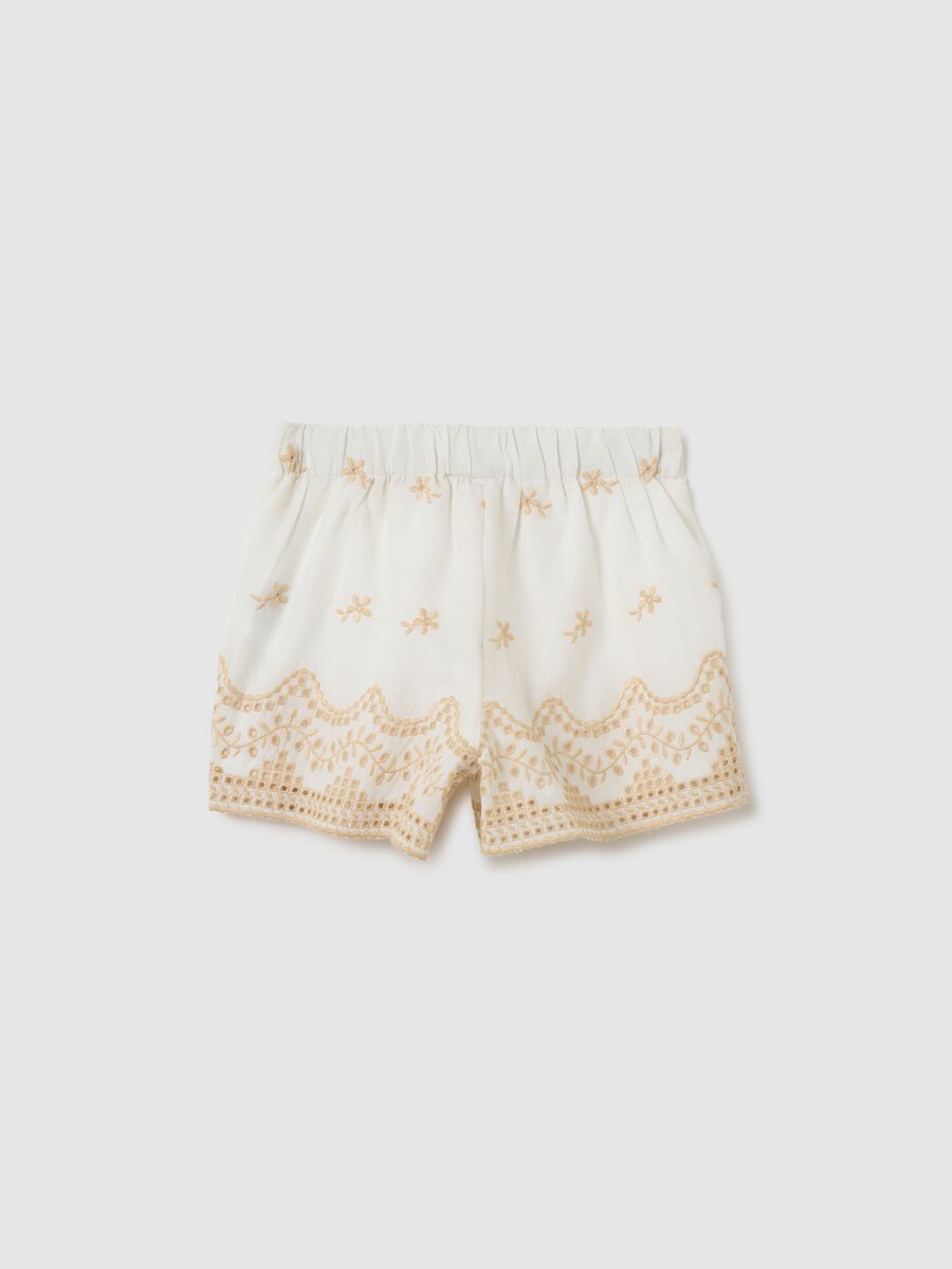 Girls' multicolour pure cotton regular fit shorts with embroidery_1