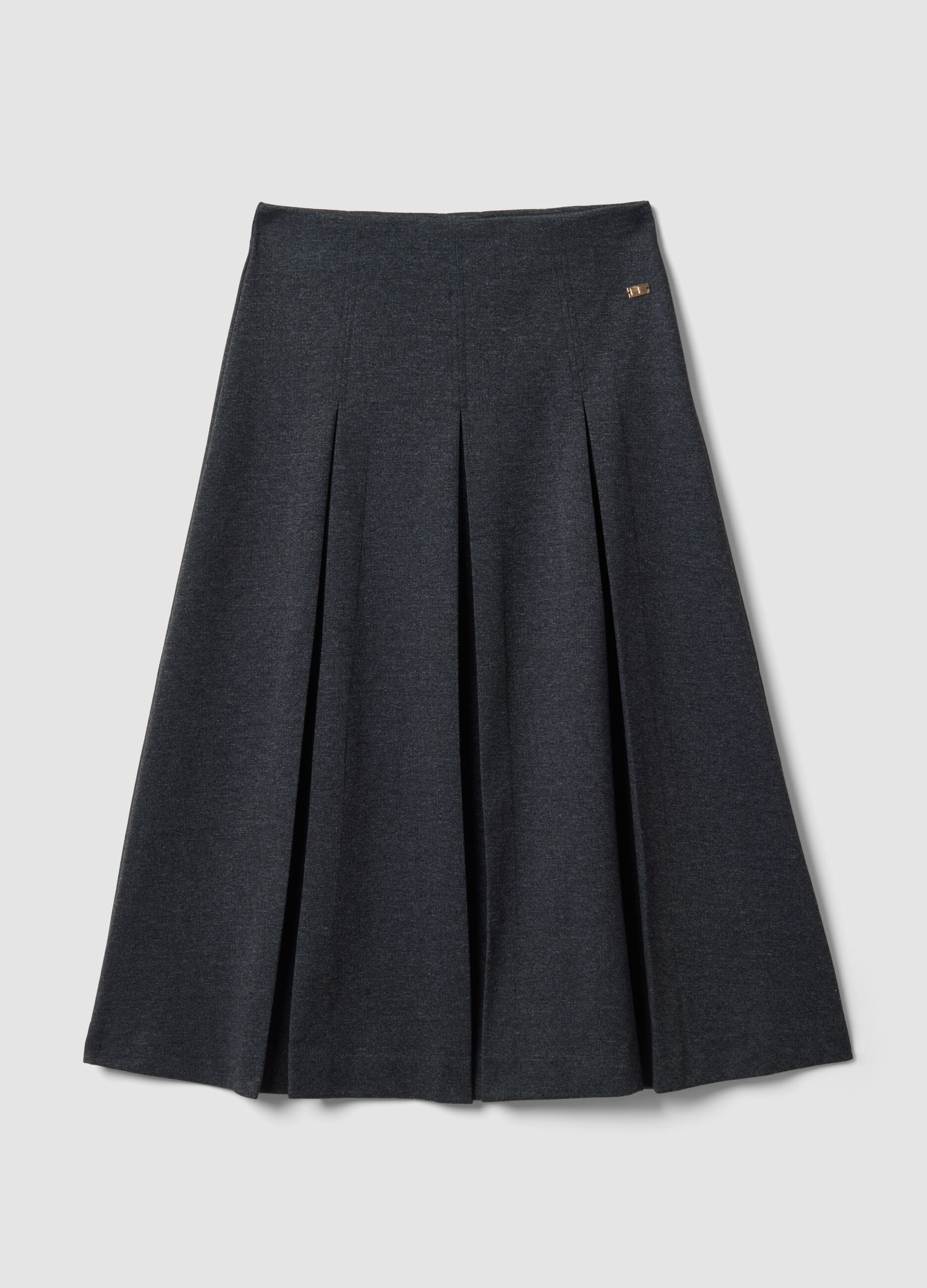 Long grey stretch-viscose skirt, regular fit