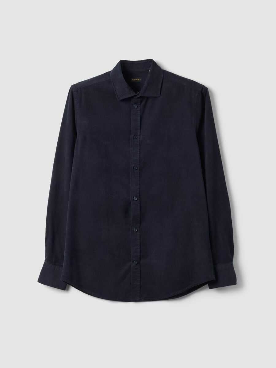 Camicia blu oceano in puro cotone a coste regular fit_0