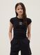 Girls' black stretch cotton slim fit t-shirt with slogan_0
