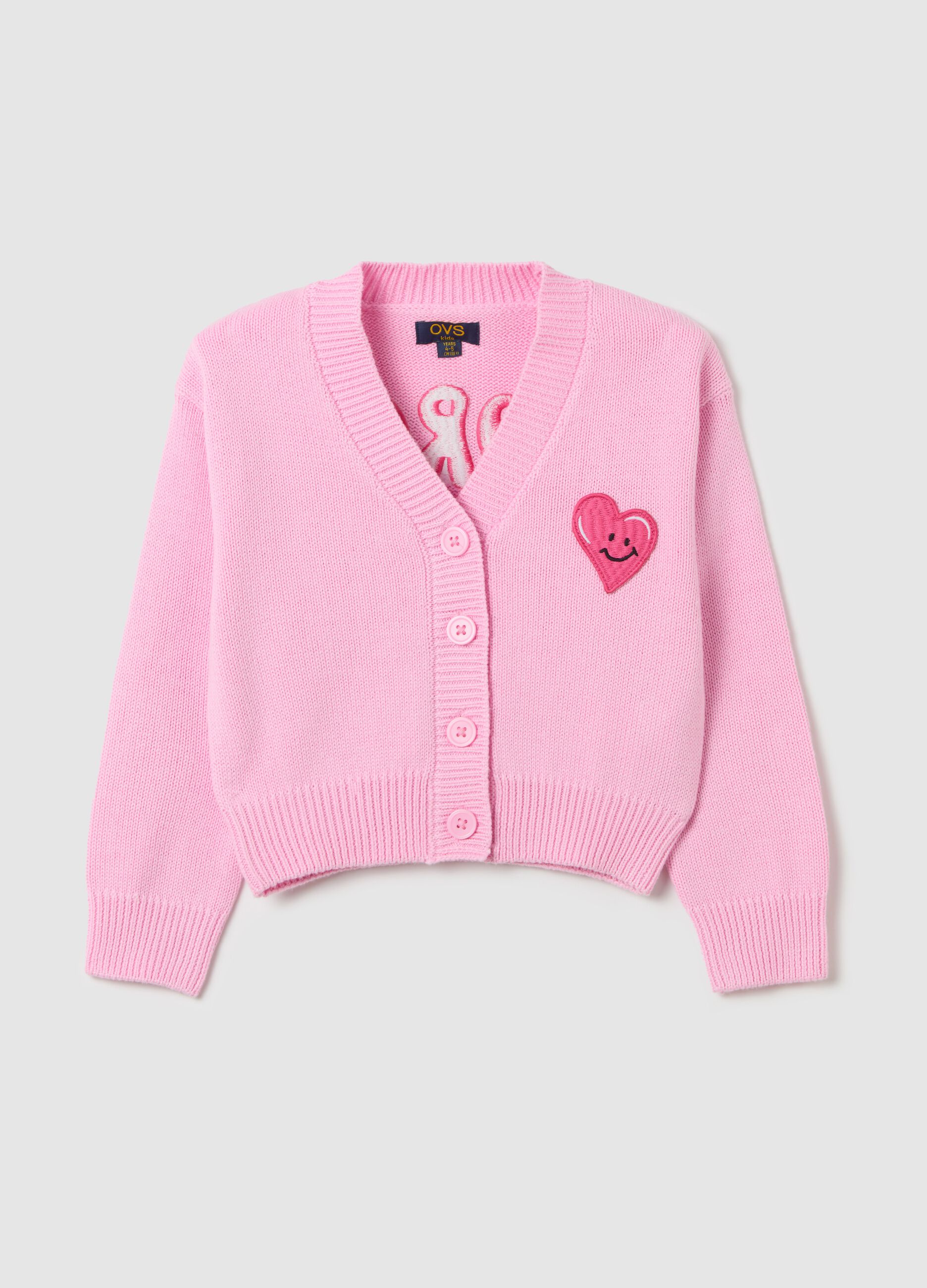 Cardigan with V neck and "More Love" embroidery