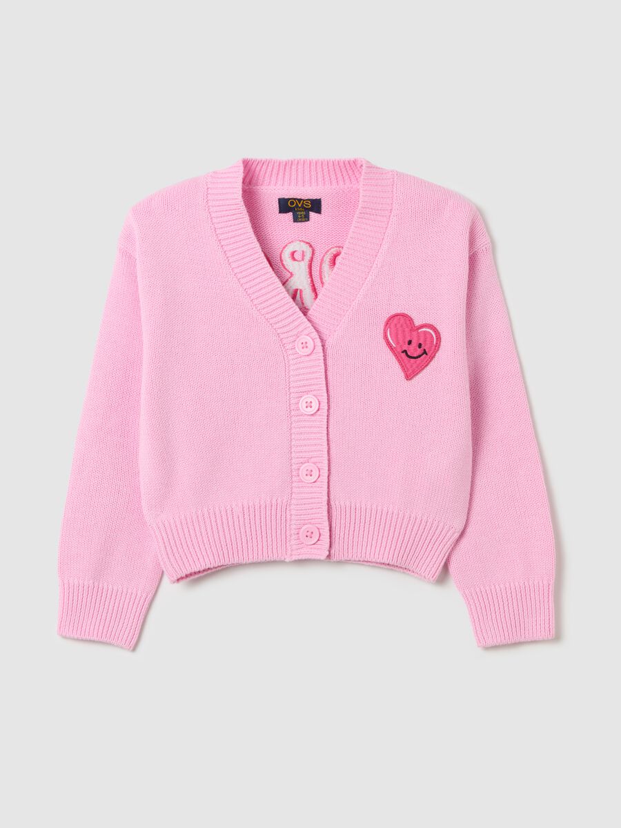 Cardigan with V neck and "More Love" embroidery_0