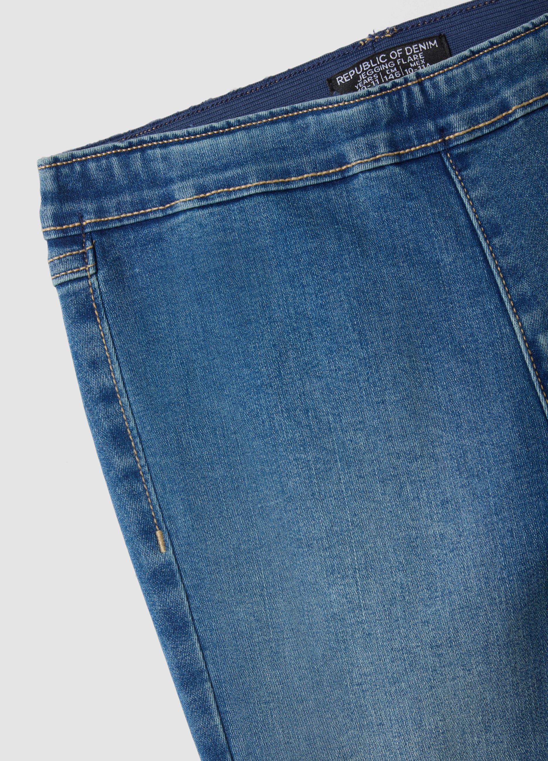 Girls&rsquo; blue flared jeggings in stretch cotton and viscose