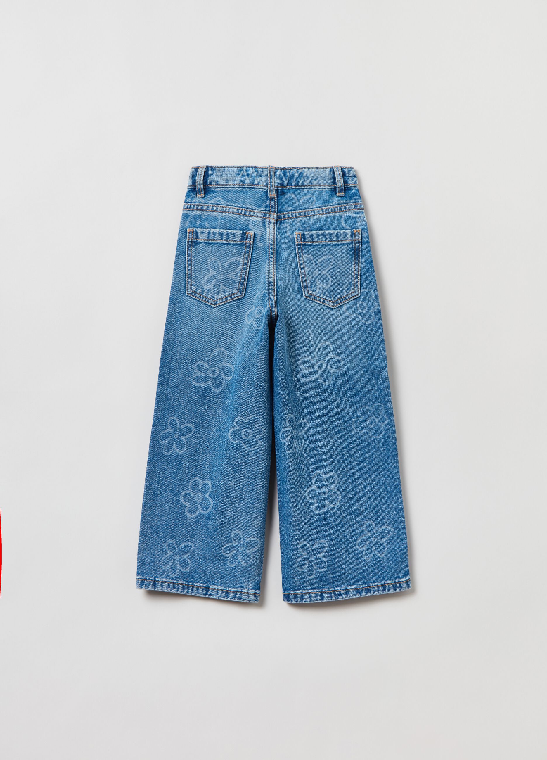 Jeans wide leg con stampa fiori