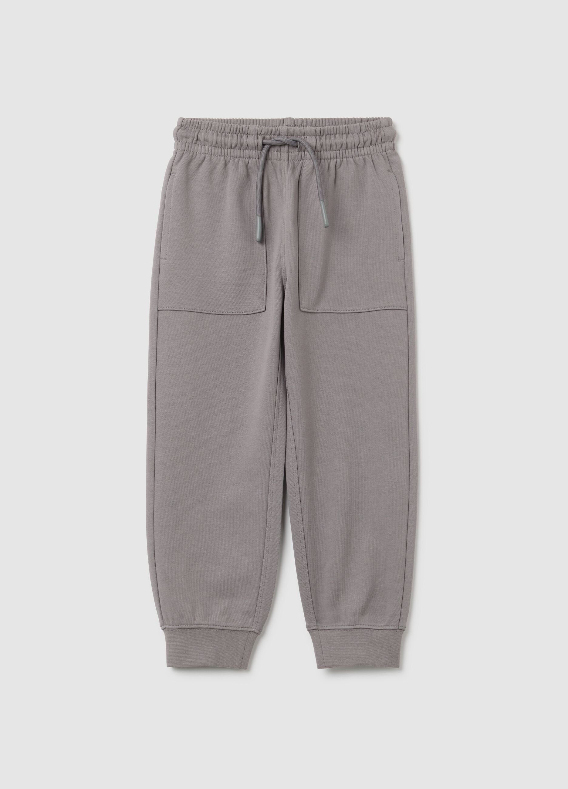 Jogger da bambino in puro cotone grigio regular fit