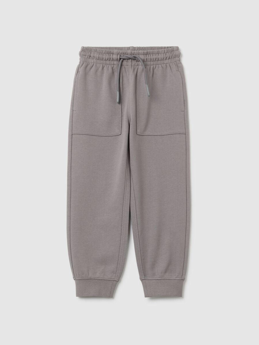 Jogger da bambino in puro cotone grigio regular fit_0