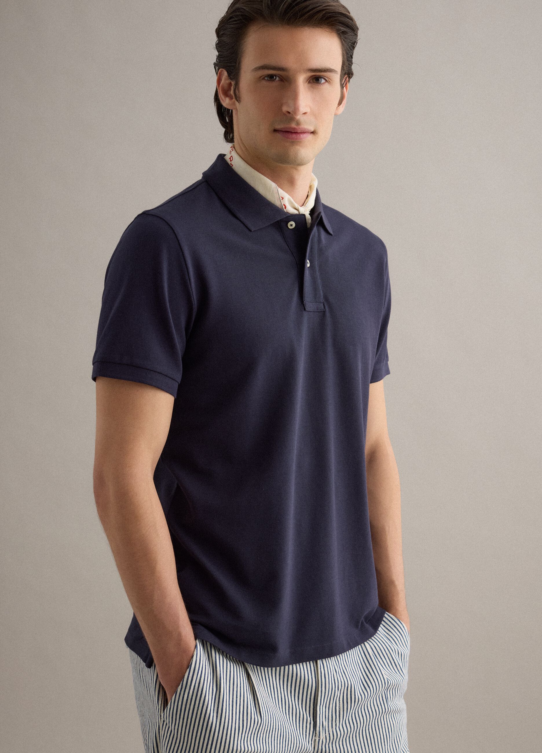 Short sleeve polo in pure blue cotton regular fit