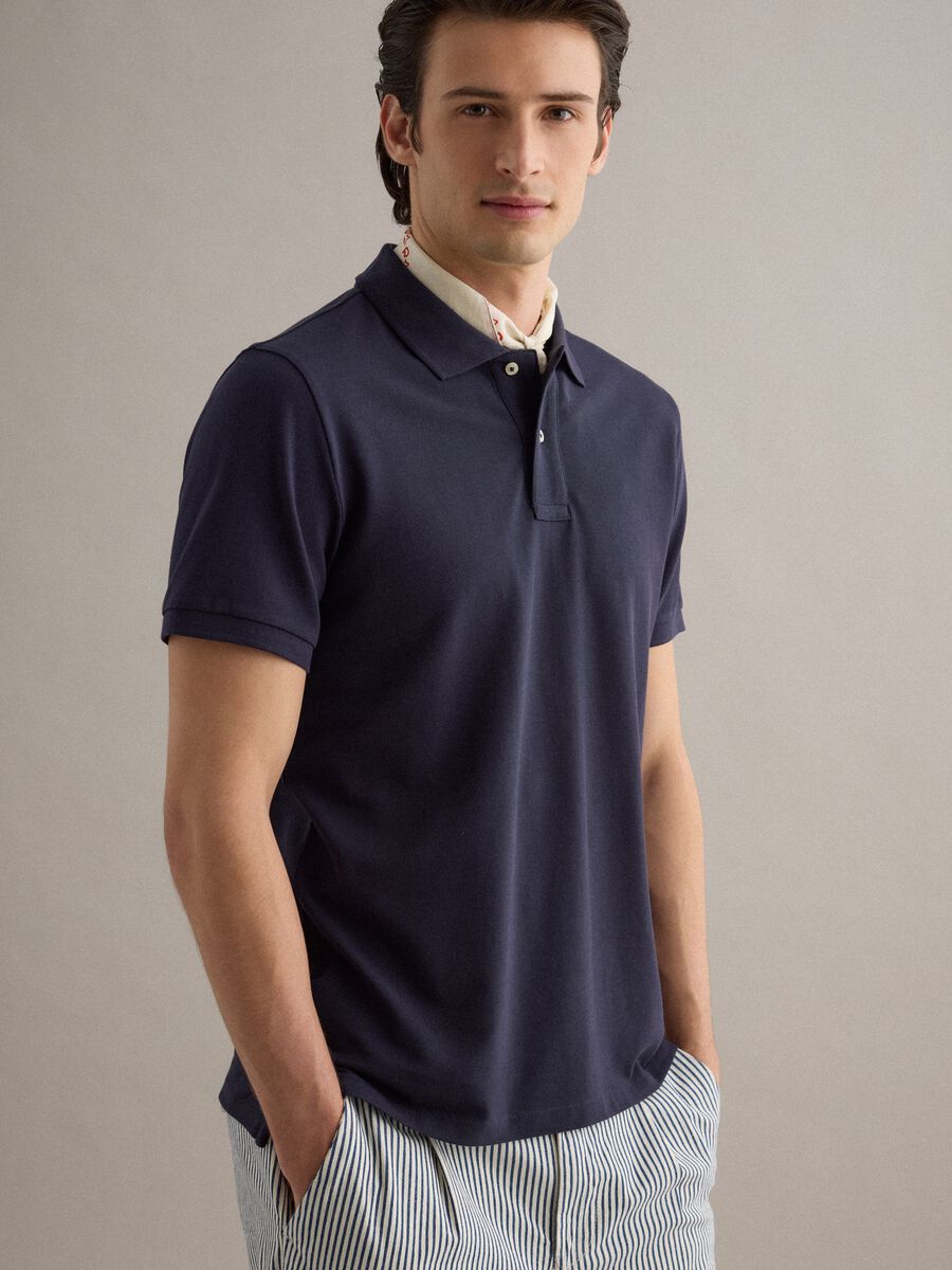 Polo a maniche corte in puro cotone blu regular fit_0