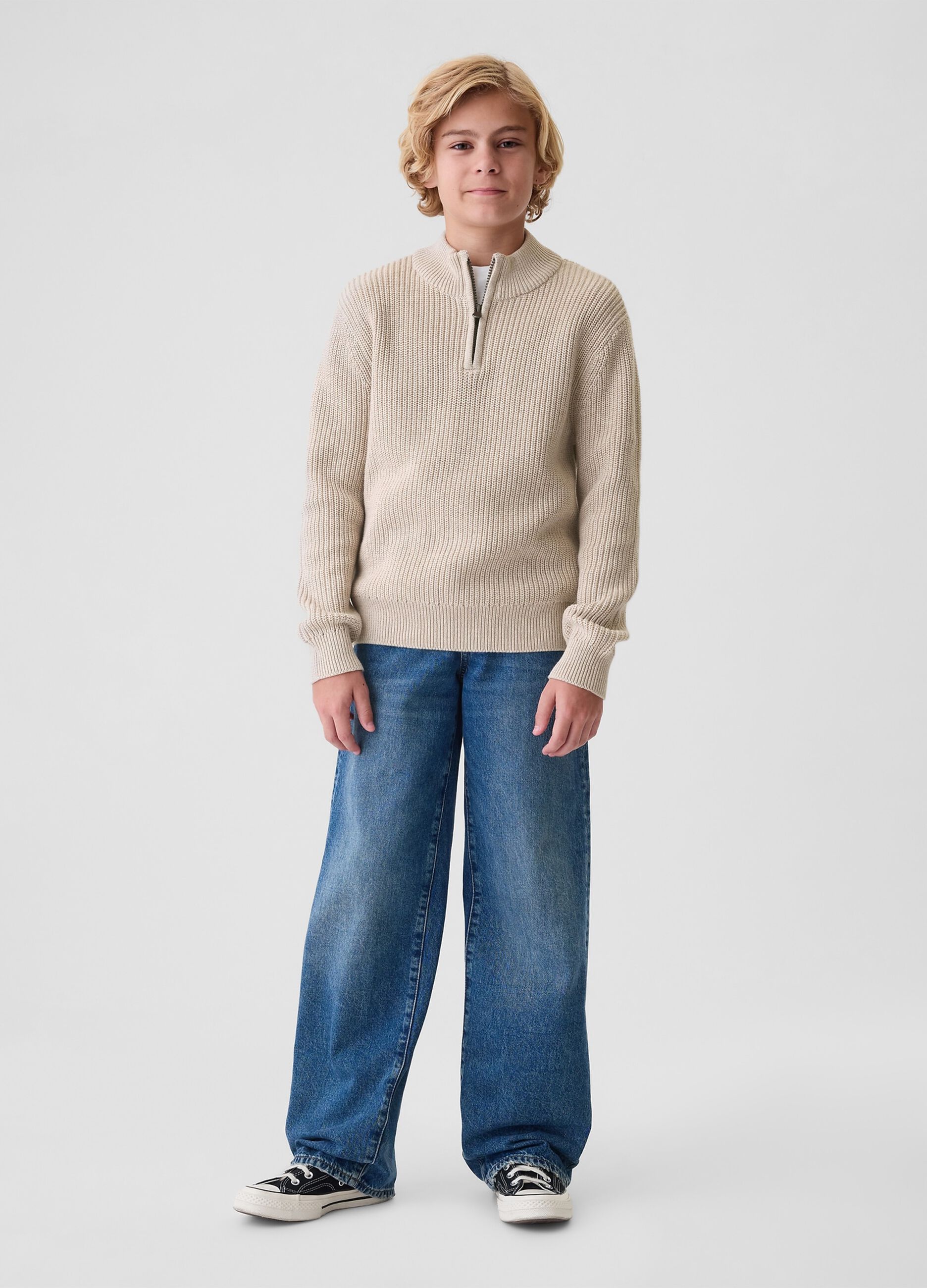 Mock neck pullover with half zip