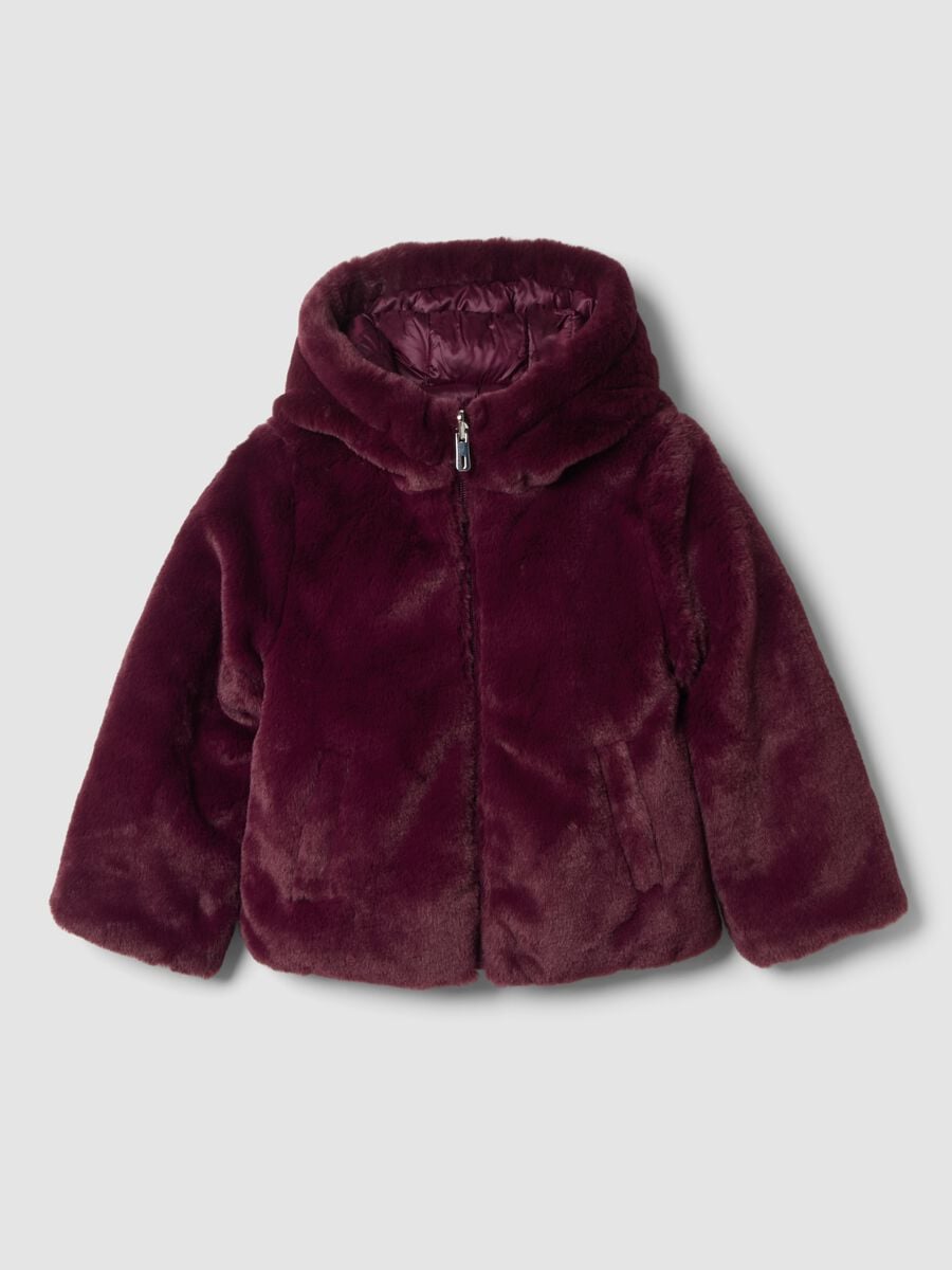 Plum purple padded jacket with hood and zip_0