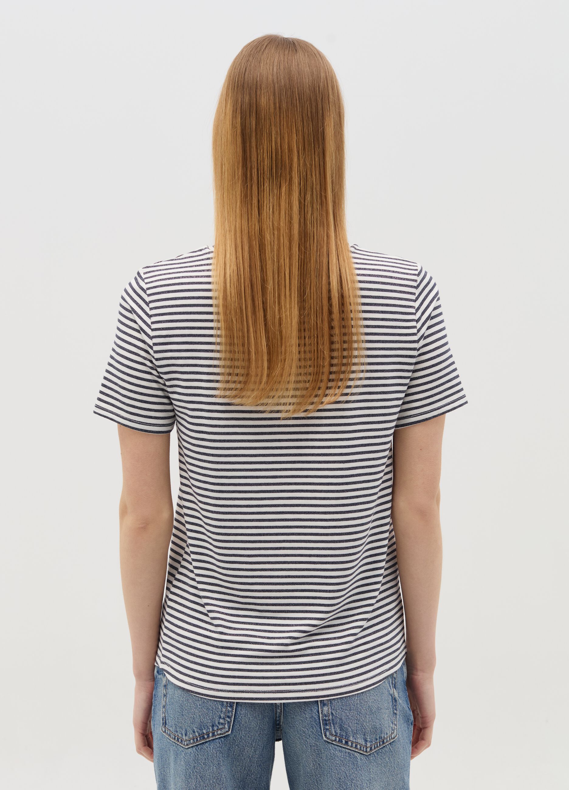 T-shirt a righe orizzontali con lurex