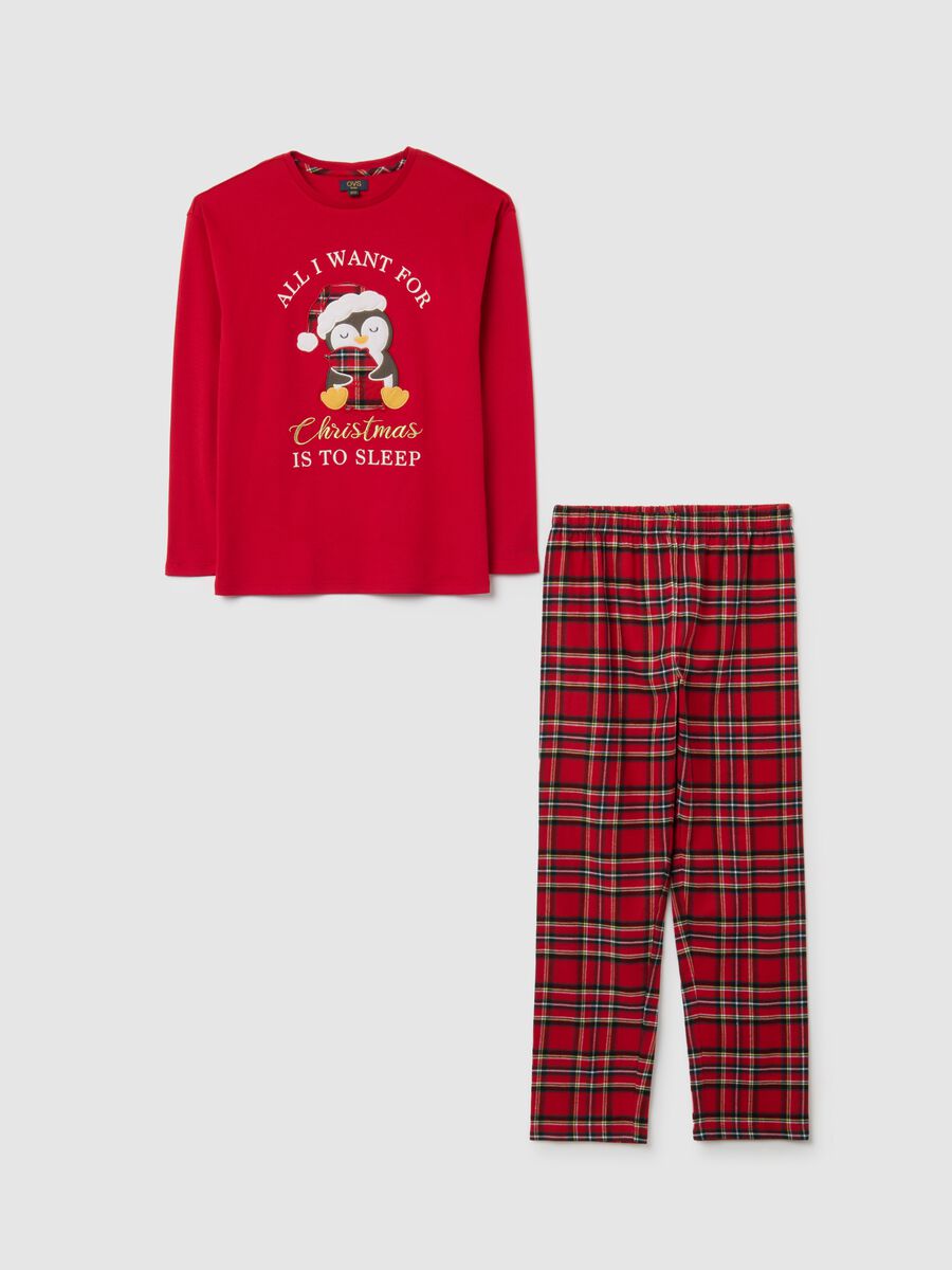 Girl's regular fit multicolour plaid pyjamas in pure cotton_0