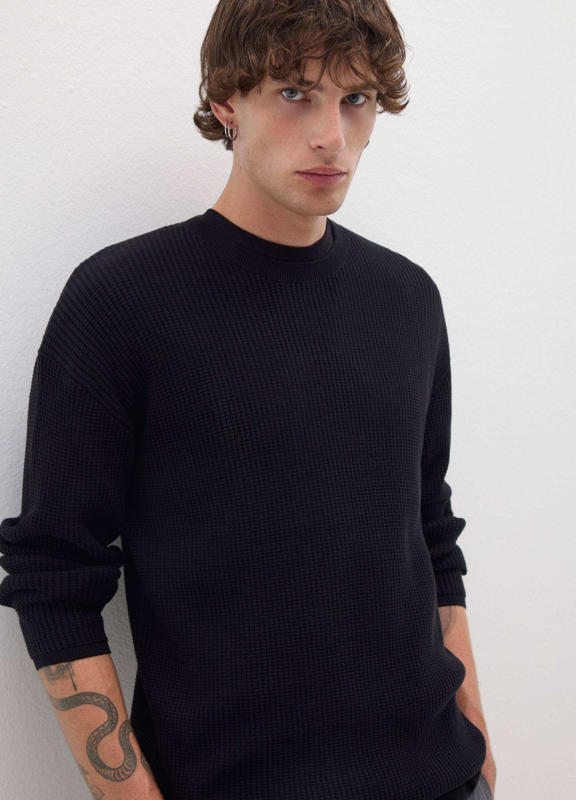 Black pure cotton regular fit pullover
