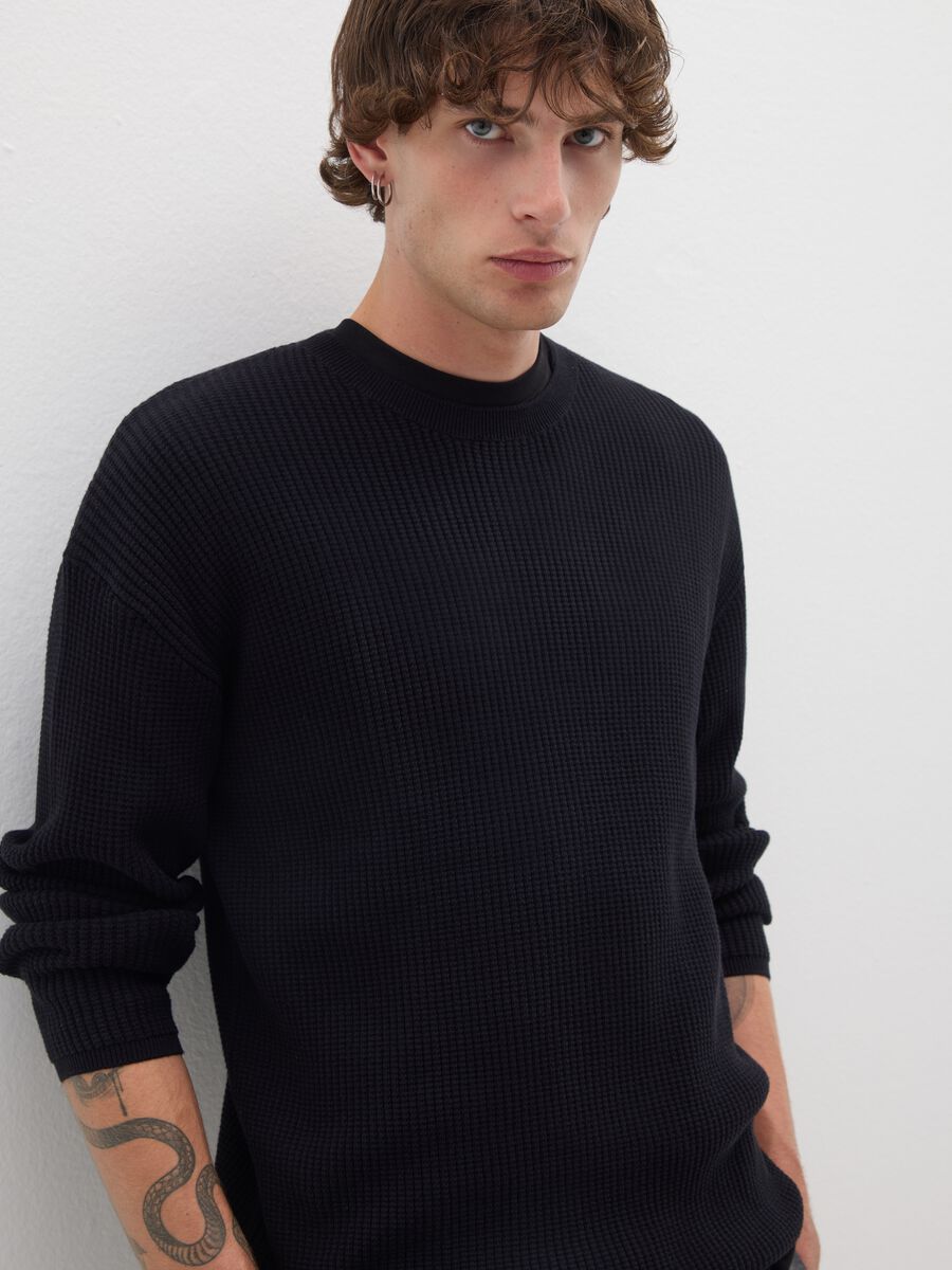 Pullover in puro cotone nero vestibilità regular_1