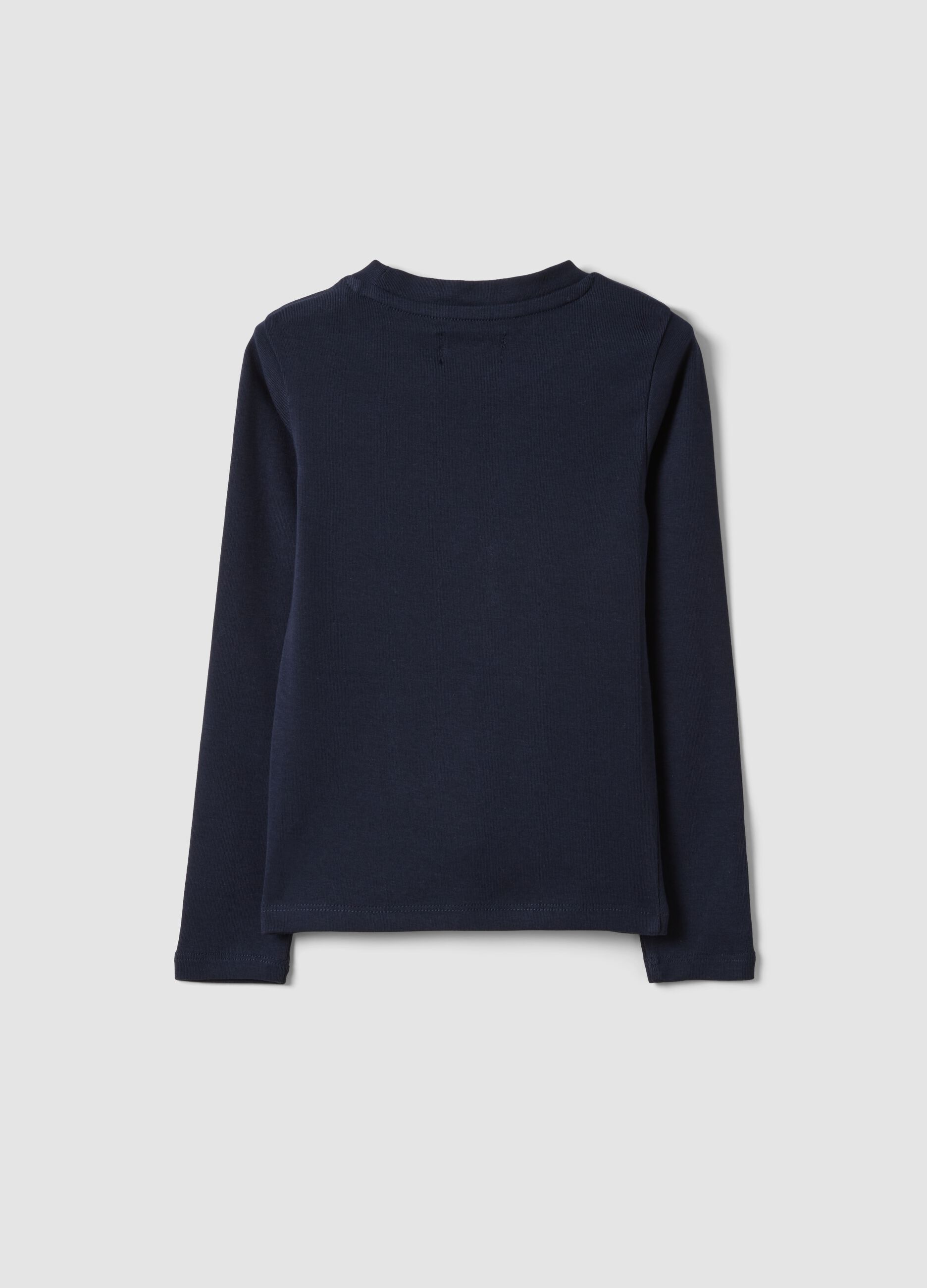 Blue stretch organic cotton printed T-shirt for girls