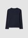 Blue stretch organic cotton printed T-shirt for girls_1