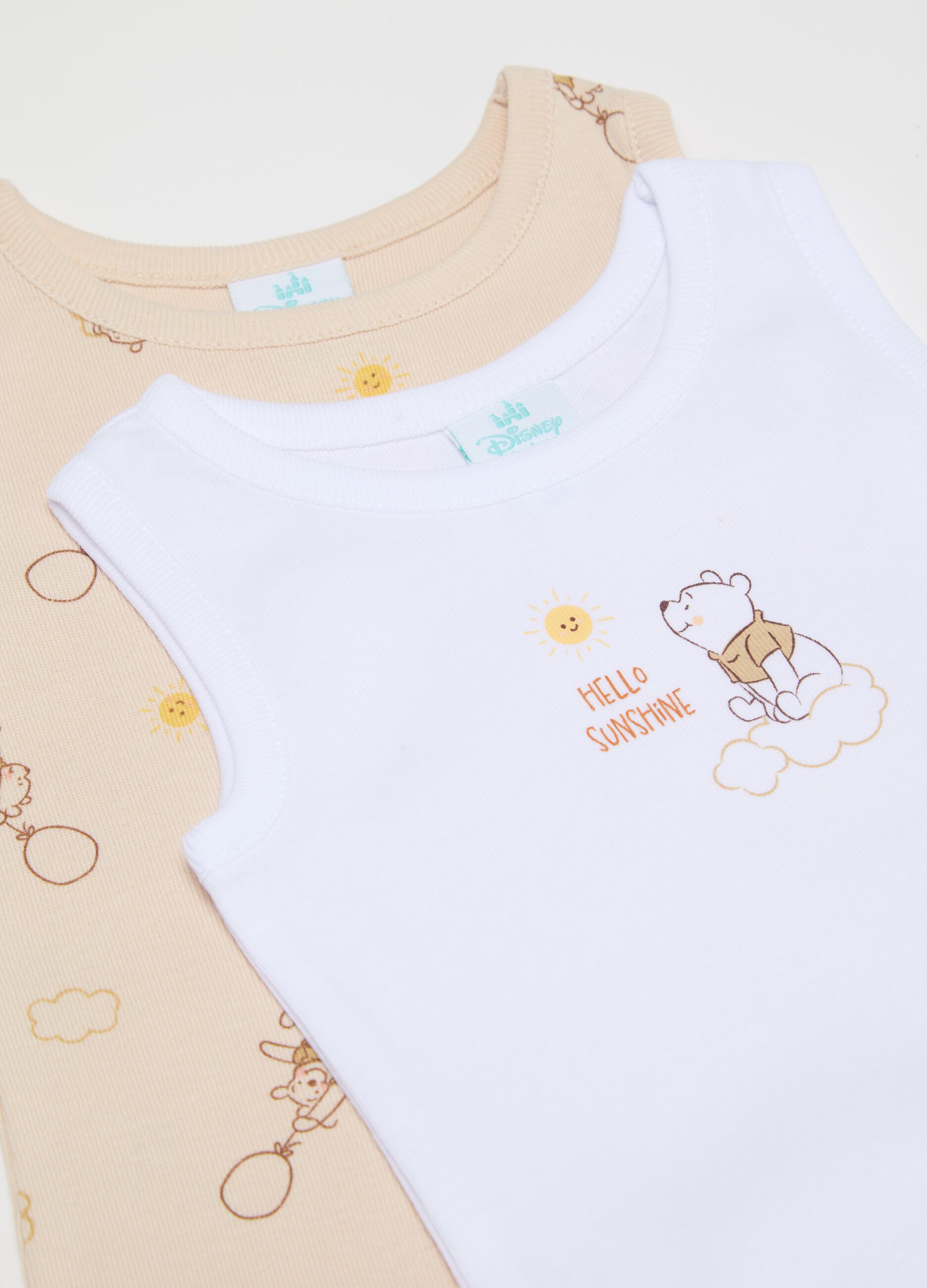 Two-pack sleeveless bodysuits in cotton with Winnie the Pooh print
