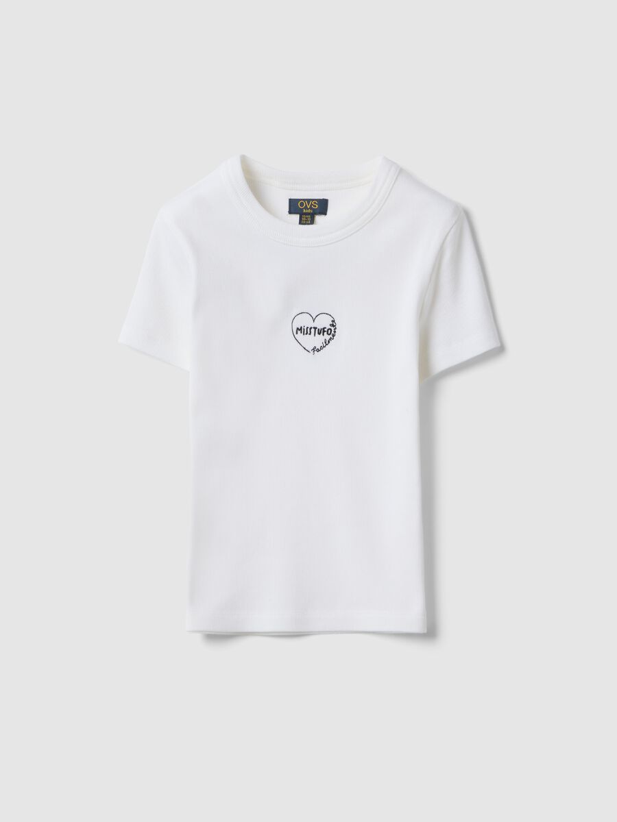 Girl's white fitted stretch cotton t-shirt with slogan_3
