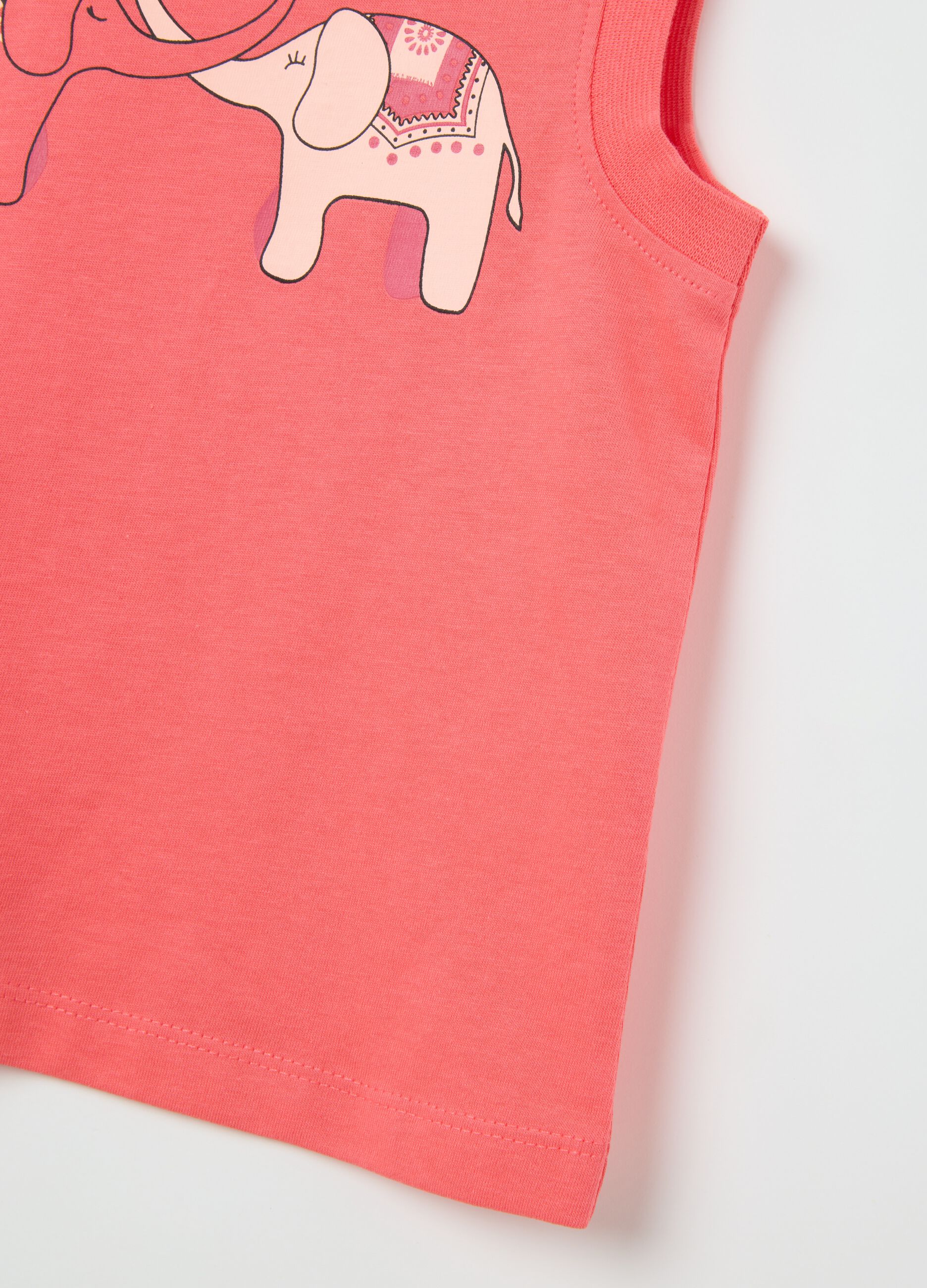 Girls' pink pure cotton tank top regular fit with print