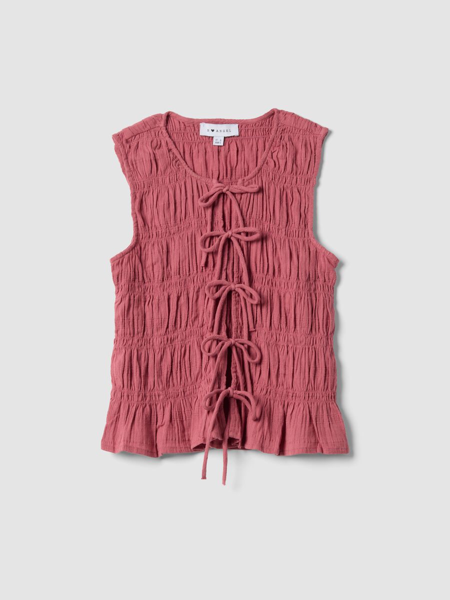 Blusa in puro cotone rosa regular fit con chiusura a fiocchi_4