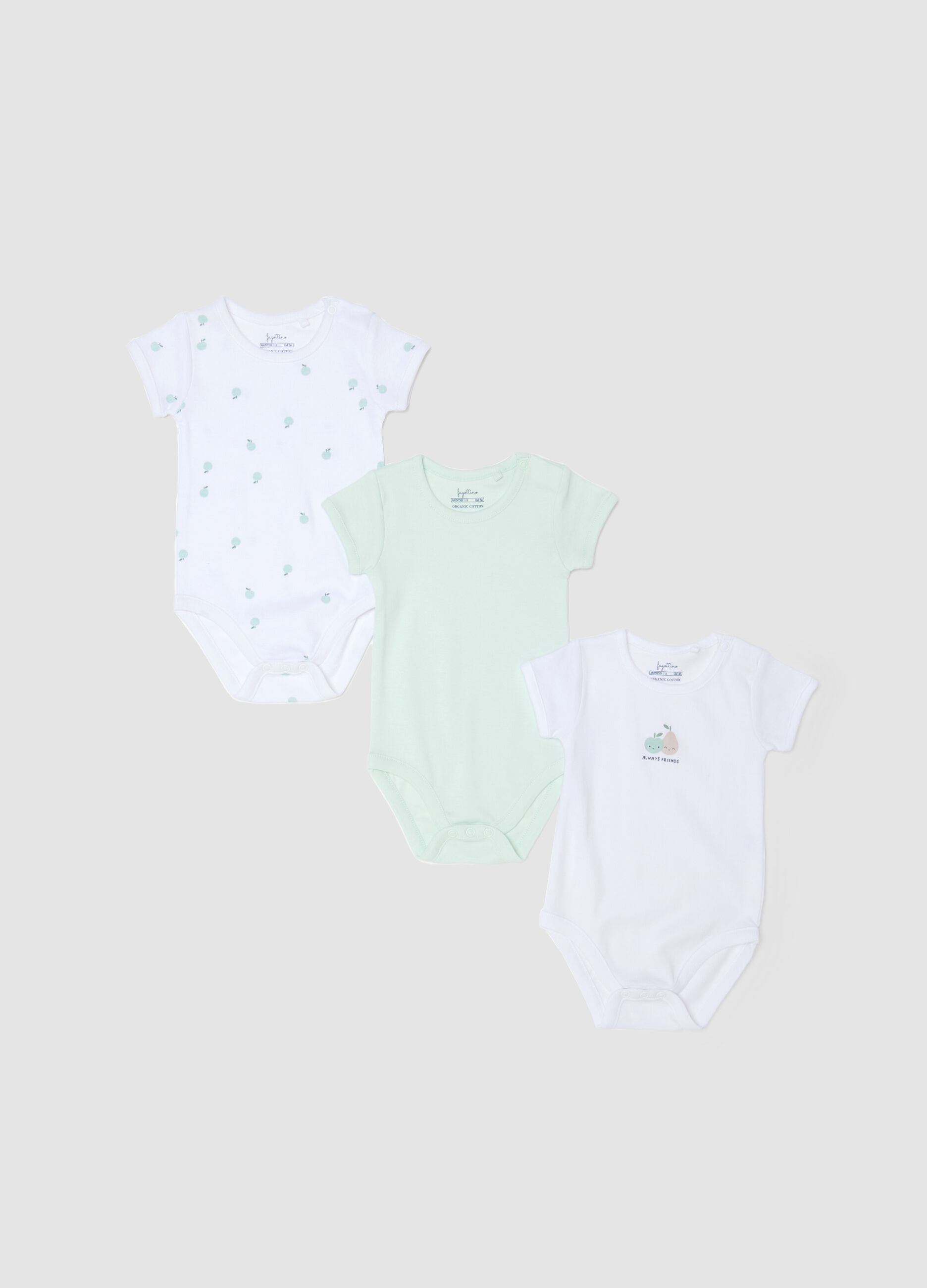 Baby multicolour pure cotton bodysuit tripack with fruit